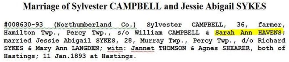 Marriage of Sylvester Campbell and Jessie Abigail Sykes