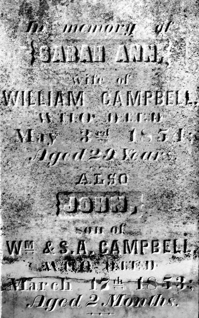 Tombstone of Sarah Ann (Havens) Campbell and her third son, John Campbell